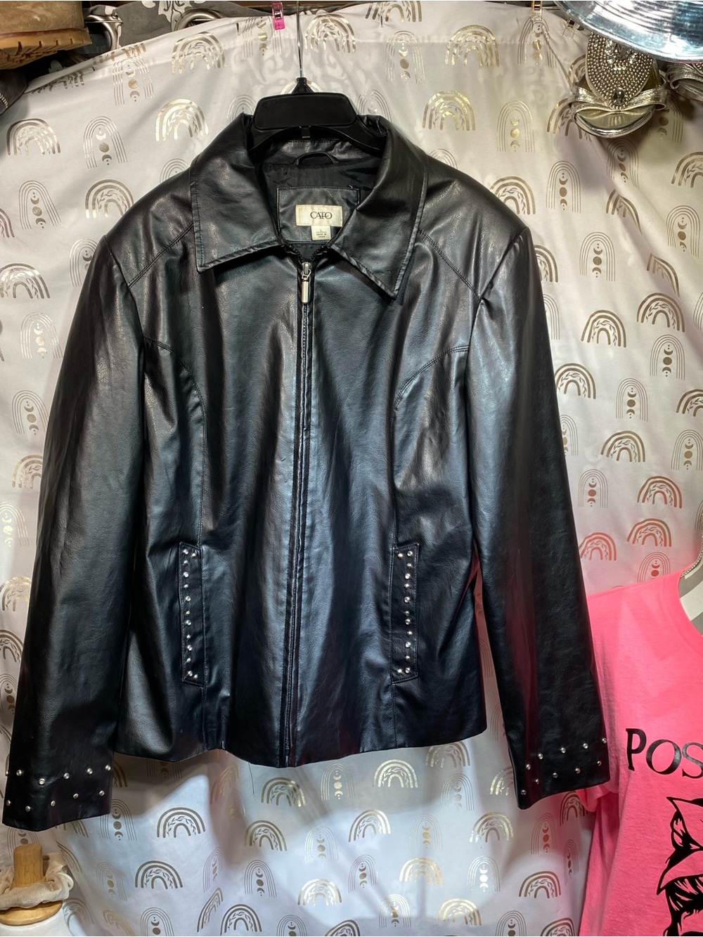 Cato Black Faux Leather Zip-Front Jacket with Stud Accents